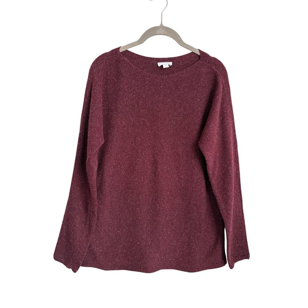 J. Jill Womens Small Silk Cotton Blend Speckled Pullover Knit Sweater Burgundy